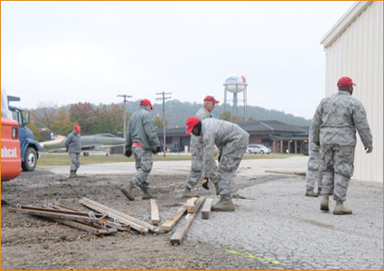 Concrete parking lot construction at Ebbing National Guard Base